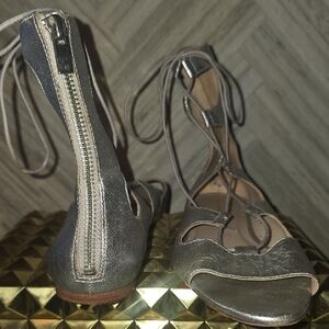 Loeffler Randall Metallic Leather Cutout Lace-Up Sandals